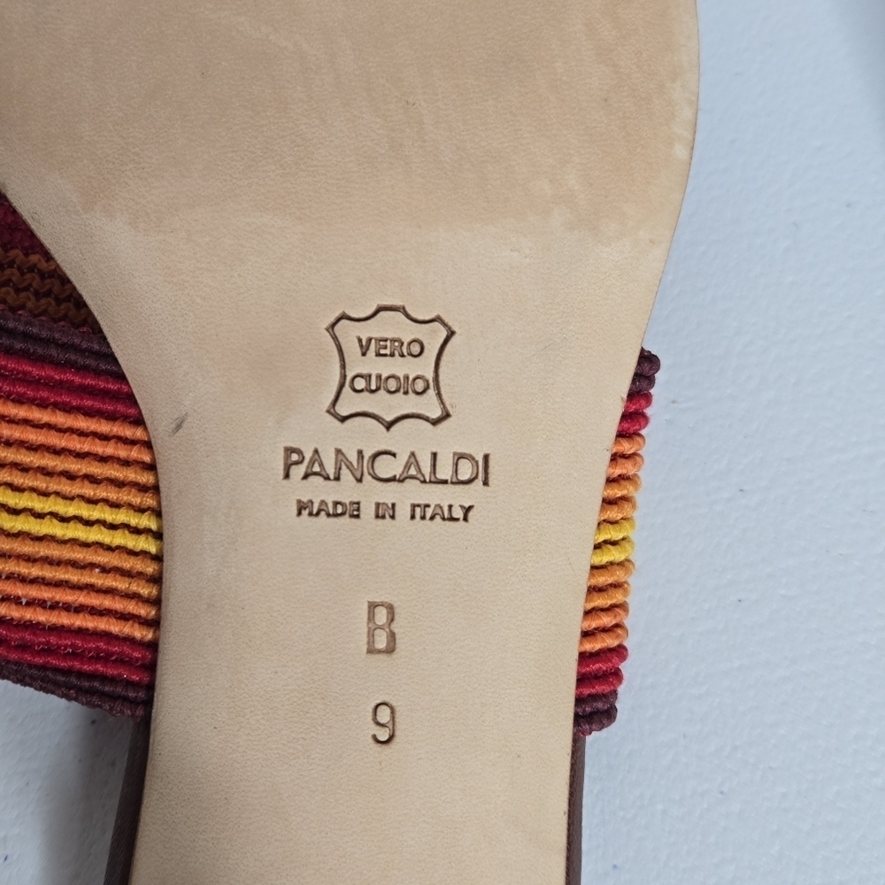 Pancaldi 1888 Italian Brown Red Orange Yellow Kitten Heel Slip On Sandals Sz 9 - Picture 8 of 10